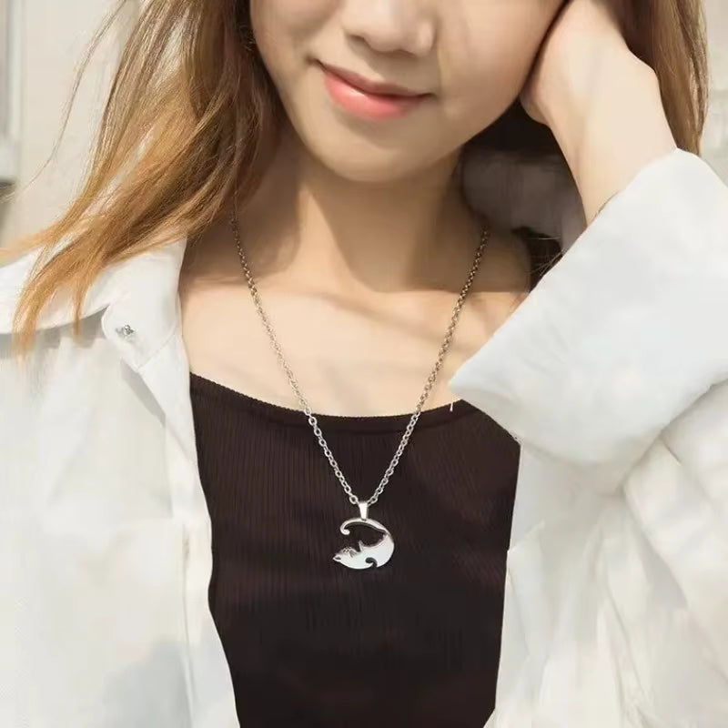 Cute Cat Couple Necklaces Stainless Steel Yinyang Taichi Bring Good Luck Pendant Necklace for Lover Friends Gift Jewelry