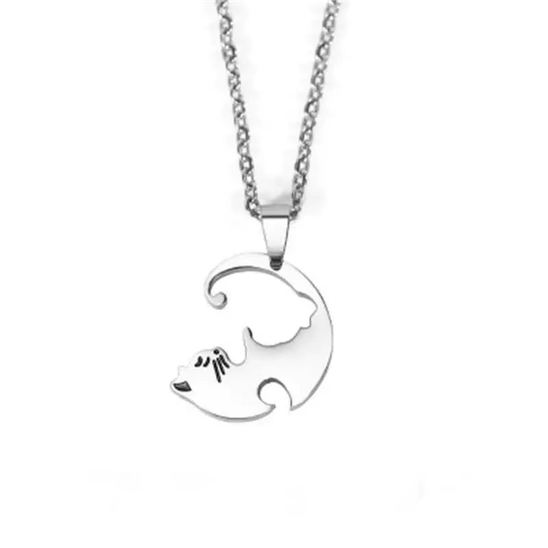Cute Cat Couple Necklaces Stainless Steel Yinyang Taichi Bring Good Luck Pendant Necklace for Lover Friends Gift Jewelry